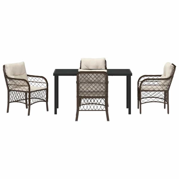 5-teiliges Garten-Dining-Set mit Kissen Braun Poly-Rattan