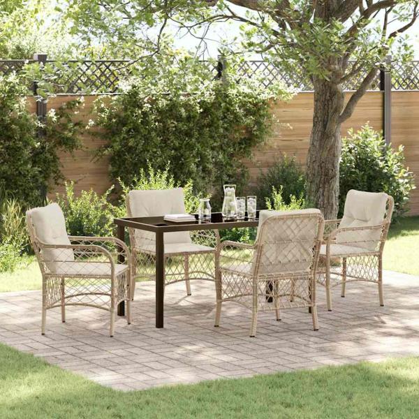 ARDEBO.de - 5-teiliges Garten Essgruppe mit Kissen Beige Poly Rattan