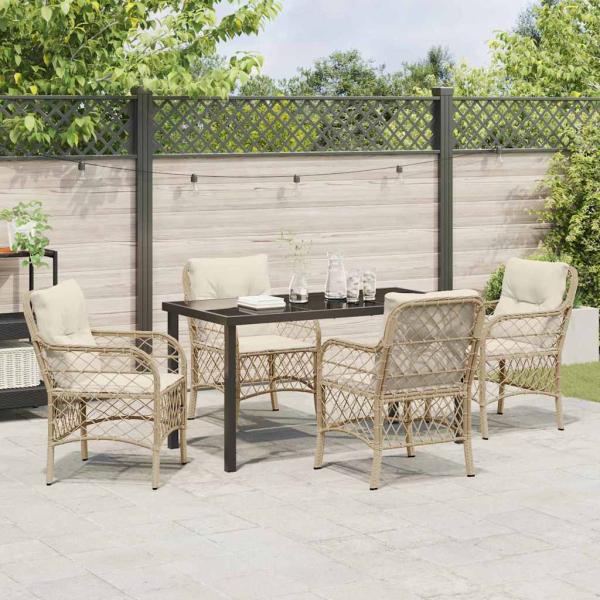 5-teiliges Garten Essgruppe mit Kissen Beige Poly Rattan