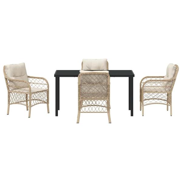 5-teiliges Garten Essgruppe mit Kissen Beige Poly Rattan