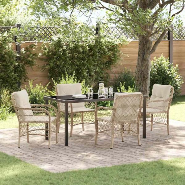ARDEBO.de - 5-teiliges Garten-Ess-Set mit Kissen Beige Poly-Rattan