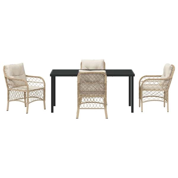 5-teiliges Garten-Ess-Set mit Kissen Beige Poly-Rattan