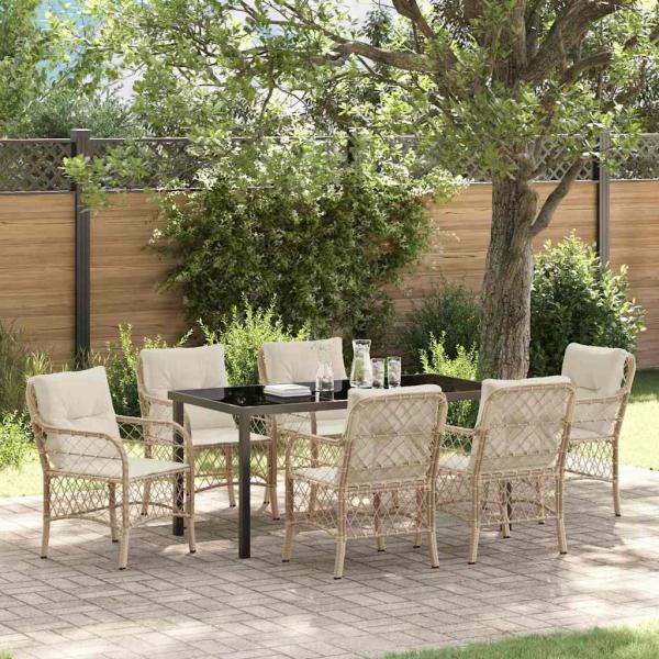 ARDEBO.de - 7-teiliges Garten Essgruppe mit Kissen Beige Poly Rattan