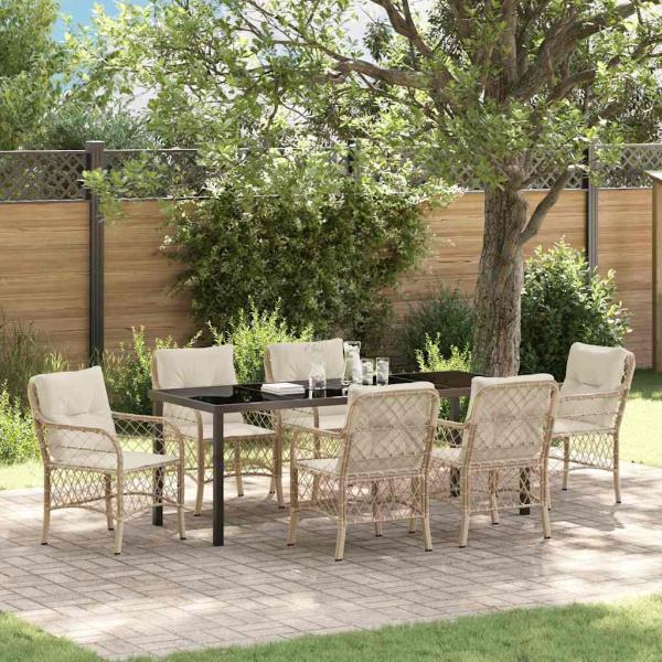 ARDEBO.de - Garten Essgruppe 7 stk. Beige Poly-Rattan