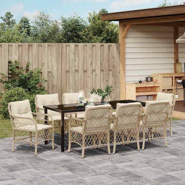 Garten Essgruppe 9 stk. Beige Poly-Rattan
