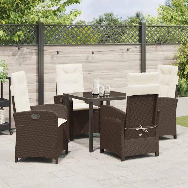 5-teiliges Gartenset mit Kissen Braunes Poly-Rattan