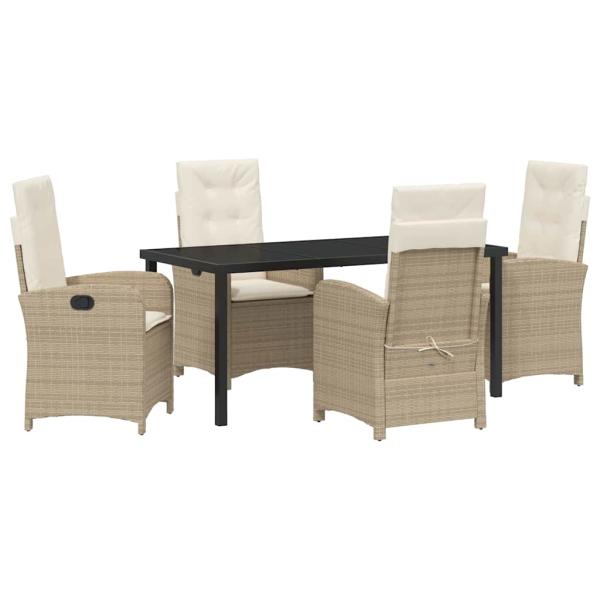5-teiliges Garten-Esszimmer-Set mit Kissen in beige Poly-Rattan