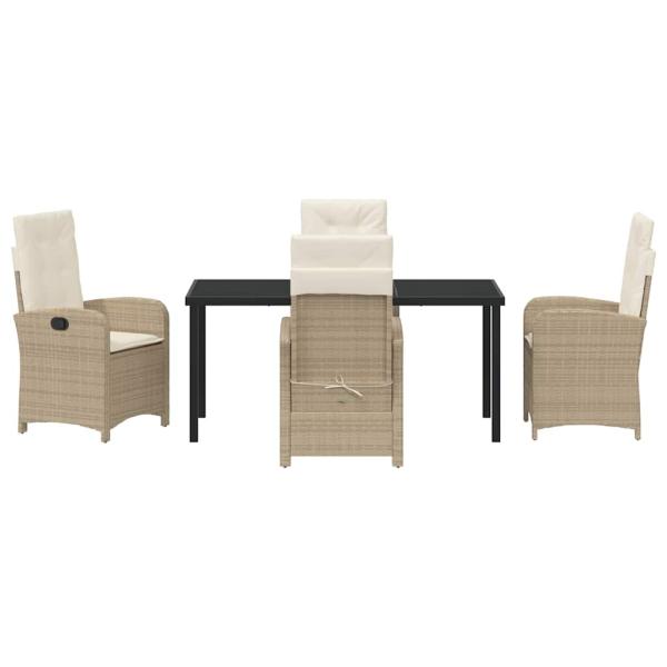 5-teiliges Garten-Esszimmer-Set mit Kissen in beige Poly-Rattan