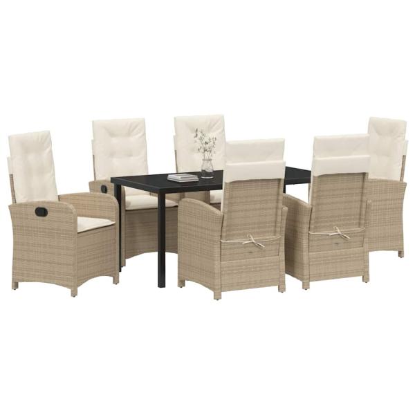 7-teiliges Garten-Dining-Set mit Kissen Beige Poly-Rattan