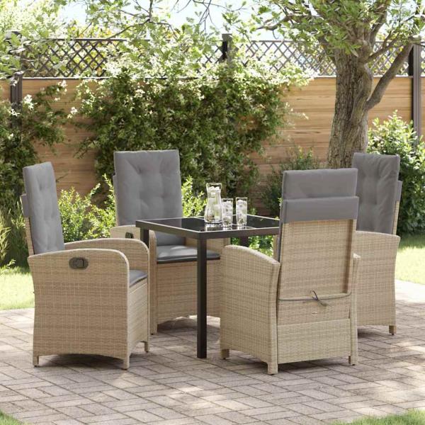 ARDEBO.de - 5-teiliges Garten-Esstischset mit Kissen Beige Poly-Rattan