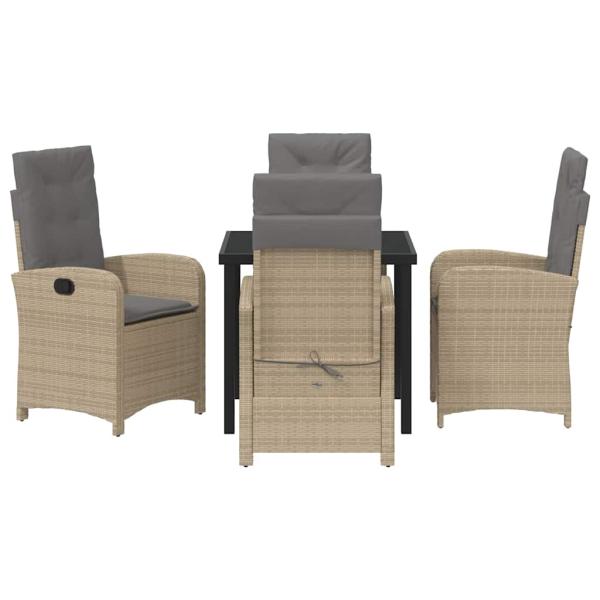 5-teiliges Garten-Esstischset mit Kissen Beige Poly-Rattan