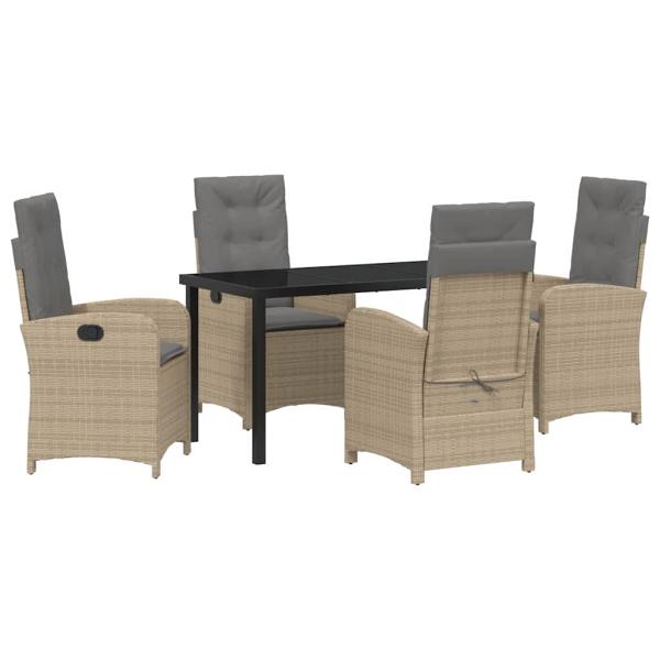 5-teiliges Garten-Ess-Set mit Kissen Beige Poly-Rattan