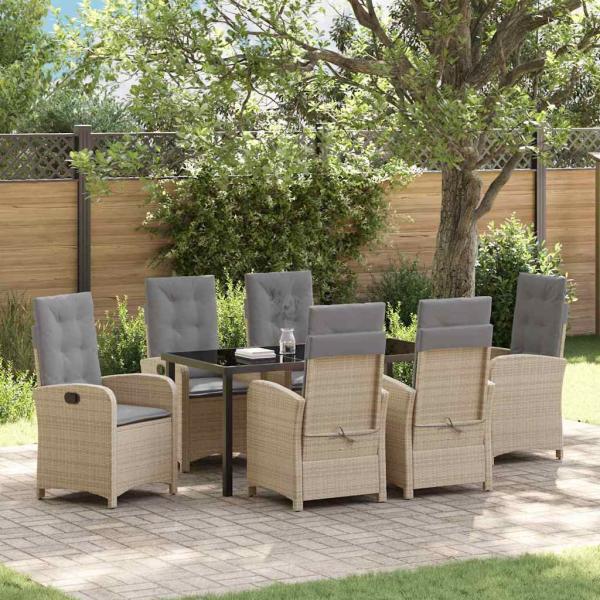 ARDEBO.de - 7-teiliges Garten-Essset mit Kissen Beige Poly Rattan
