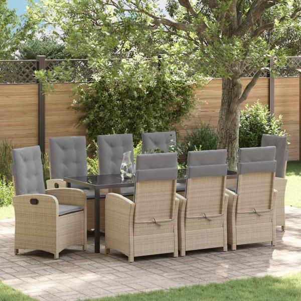 ARDEBO.de - Garten Essgruppe 9 stk. Beige Poly-Rattan