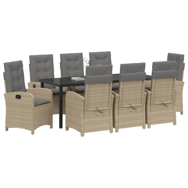Garten Essgruppe 9 stk. Beige Poly-Rattan