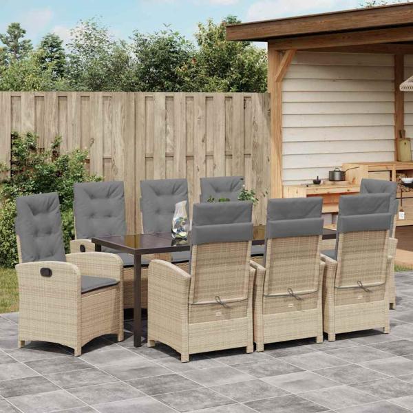 Garten Essgruppe 9 stk. Beige Poly-Rattan