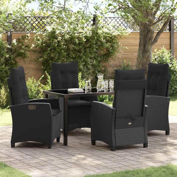 ARDEBO.de - 5-teiliges Gartendining-Set mit Kissen in Schwarz Poly-Rattan