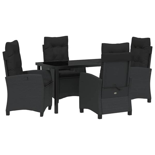 5-teiliges Gartendining-Set mit Kissen in Schwarz Poly-Rattan