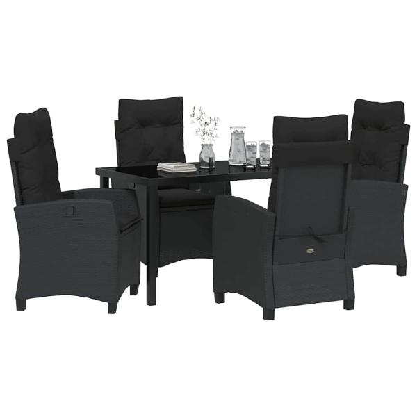 5-teiliges Gartendining-Set mit Kissen in Schwarz Poly-Rattan