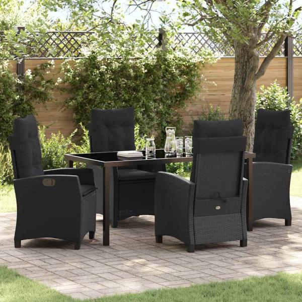 ARDEBO.de - 5-teilige Garten-Essgruppe mit Kissen Schwarz Poly-Rattan