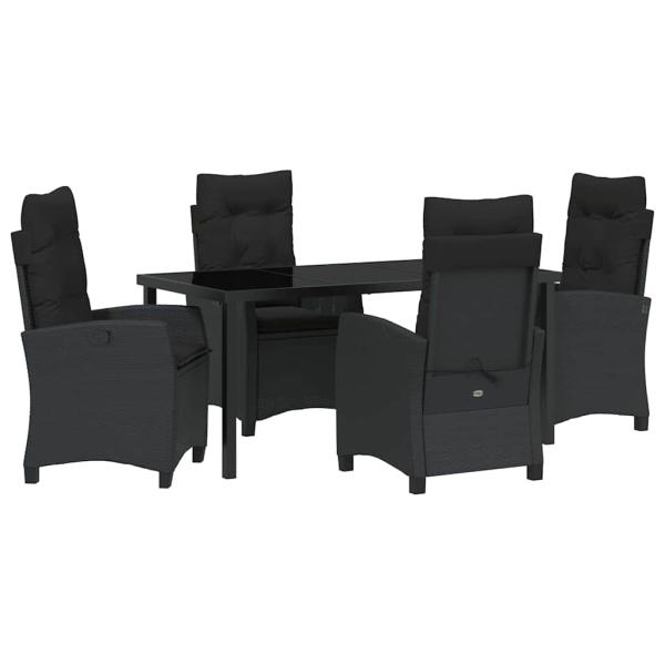 5-teilige Garten-Essgruppe mit Kissen Schwarz Poly-Rattan
