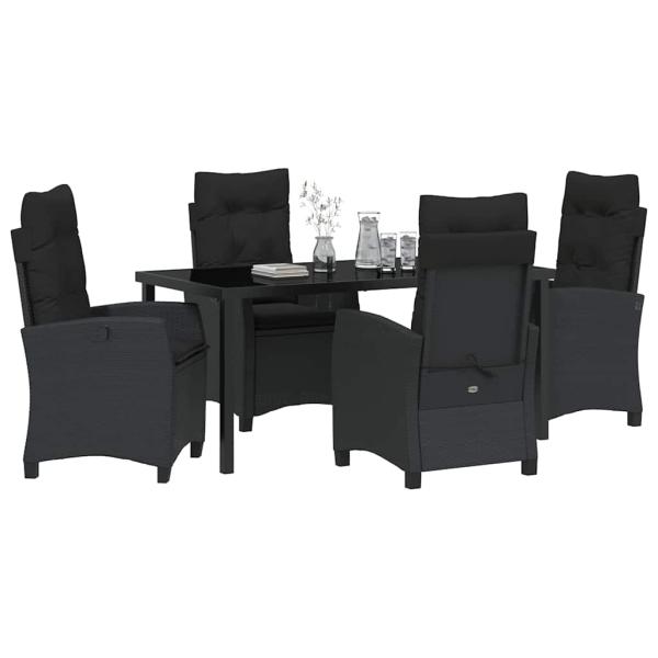 5-teilige Garten-Essgruppe mit Kissen Schwarz Poly-Rattan