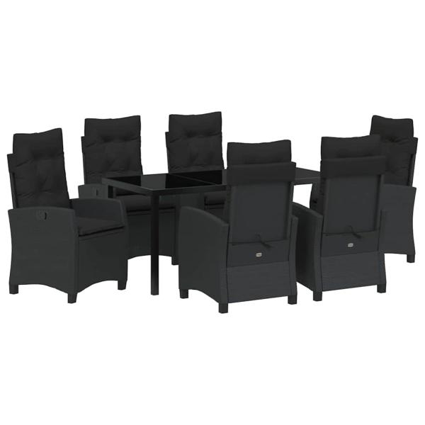 7-teiliges Garten-Dining-Set mit Kissen Schwarz Poly Rattan