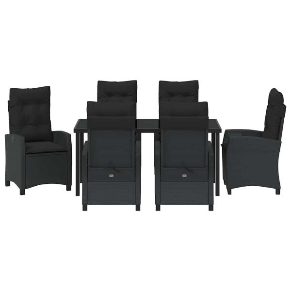 7-teiliges Garten-Dining-Set mit Kissen Schwarz Poly Rattan