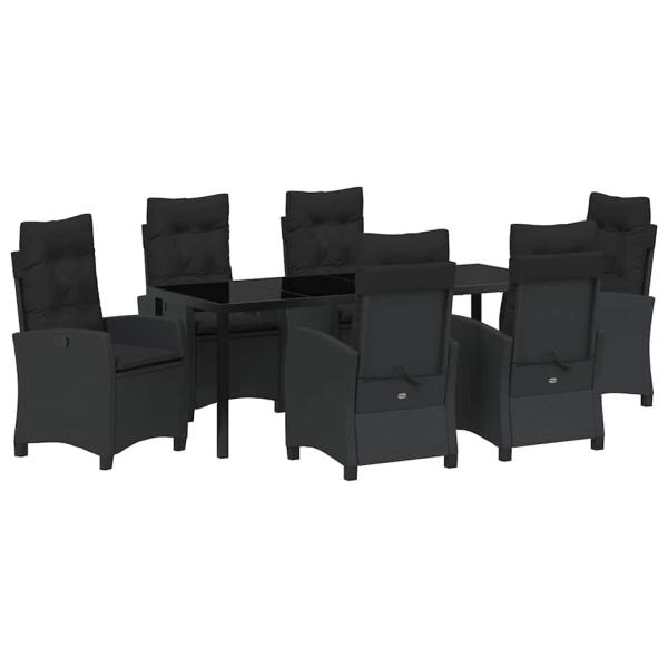 ARDEBO.de - 7-teiliges Garten-Esstisch-Set mit Kissen Schwarz Poly-Rattan