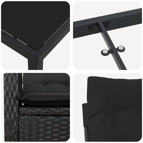 Garten Essgruppe mit Kissen 9 pcs Schwarz Poly-Rattan