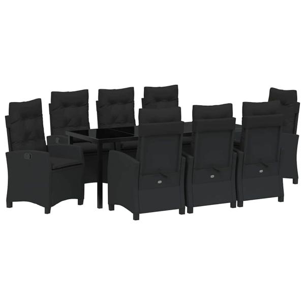 Garten Essgruppe mit Kissen 9 pcs Schwarz Poly-Rattan