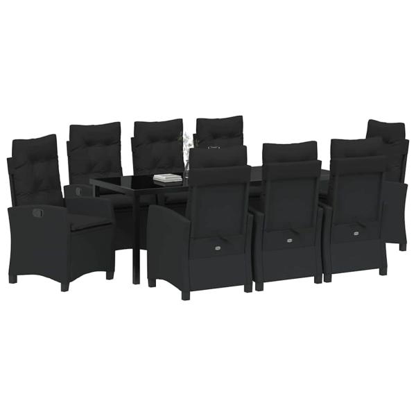 Garten Essgruppe mit Kissen 9 pcs Schwarz Poly-Rattan