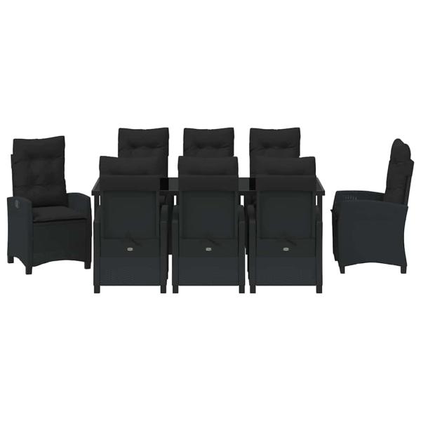 Garten Essgruppe mit Kissen 9 pcs Schwarz Poly-Rattan