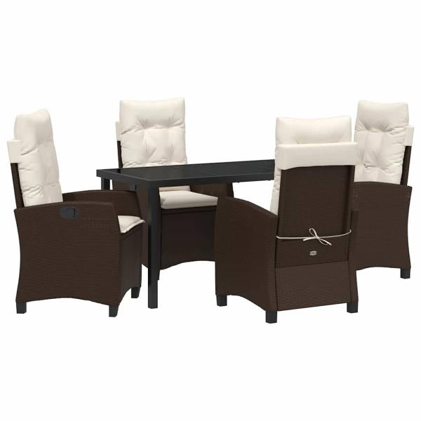 5-teiliges Garten-Essgruppe mit Kissen Braun Poly-Rattan