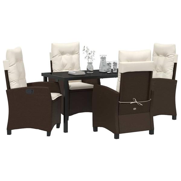 5-teiliges Garten-Essgruppe mit Kissen Braun Poly-Rattan