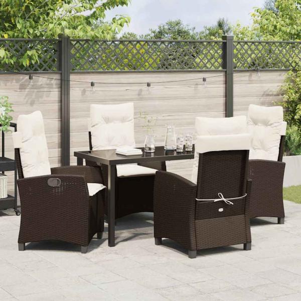 5-teiliges Garten-Essgruppe mit Kissen Braun Poly-Rattan