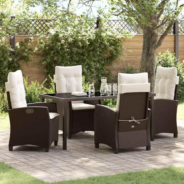 ARDEBO.de - 5-teiliges Gartendining-Set mit Kissen Braun Poly-Rattan