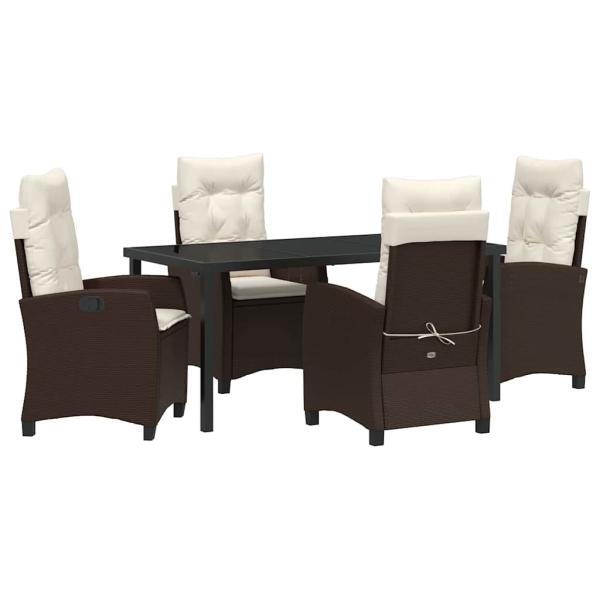 5-teiliges Gartendining-Set mit Kissen Braun Poly-Rattan