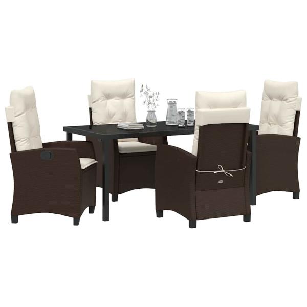 5-teiliges Gartendining-Set mit Kissen Braun Poly-Rattan