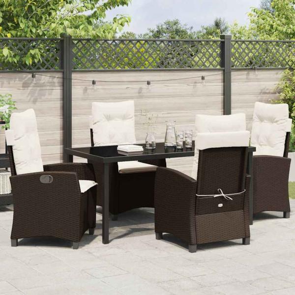 5-teiliges Gartendining-Set mit Kissen Braun Poly-Rattan