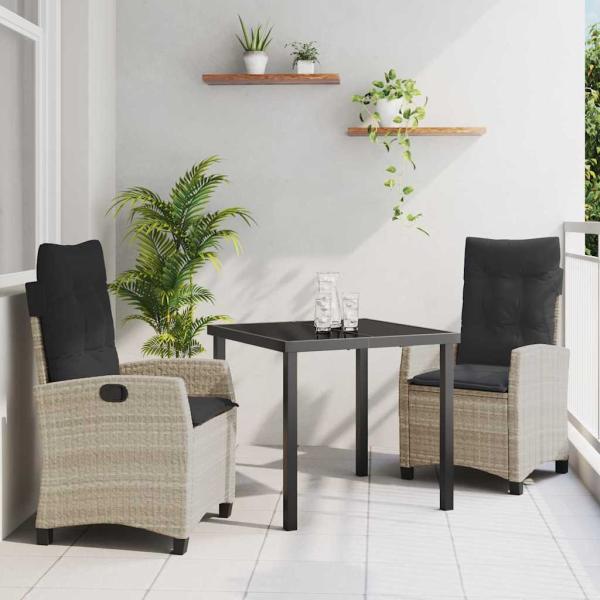 ARDEBO.de - 3-teiliges Garten-Dining-Set mit Kissen Hellgraues Poly-Rattan