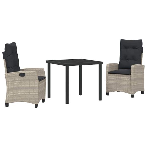 3-teiliges Garten-Dining-Set mit Kissen Hellgraues Poly-Rattan