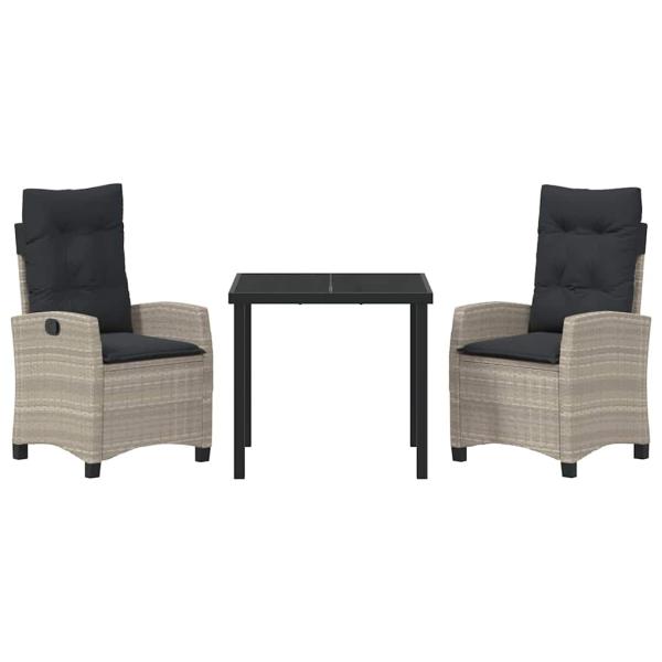 3-teiliges Garten-Dining-Set mit Kissen Hellgraues Poly-Rattan