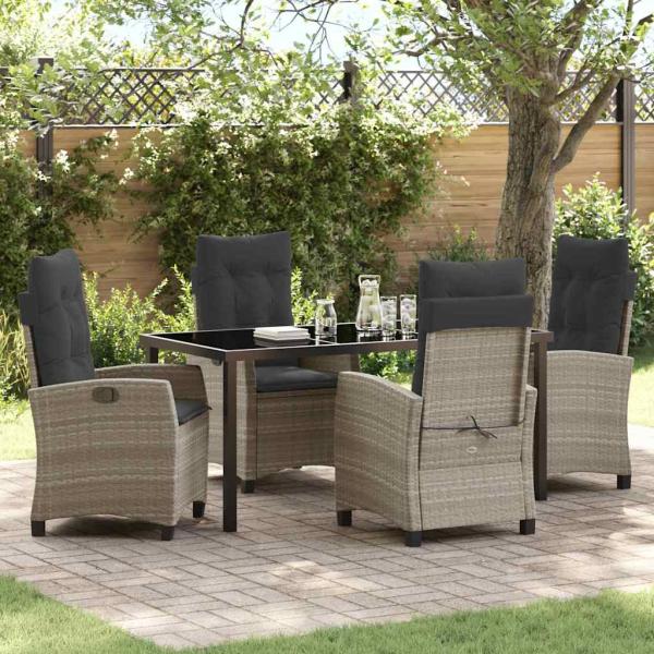 ARDEBO.de - 5-teiliges Gartendining-Set mit Kissen Hellgrau Poly Rattan.