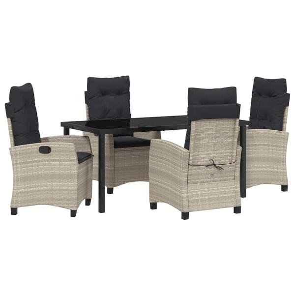 5-teiliges Gartendining-Set mit Kissen Hellgrau Poly Rattan.