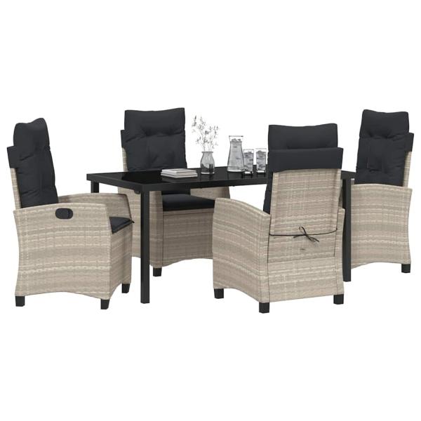5-teiliges Gartendining-Set mit Kissen Hellgrau Poly Rattan.