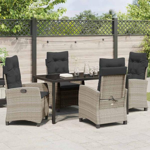 5-teiliges Gartendining-Set mit Kissen Hellgrau Poly Rattan.