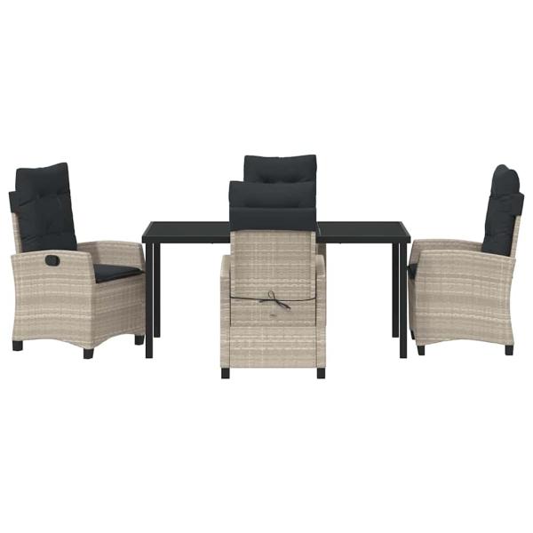 5-teiliges Gartendining-Set mit Kissen Hellgrau Poly Rattan.
