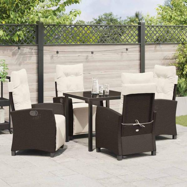 5-teiliges Garten-Esstisch-Stuhl Set Braun Poly Rattan