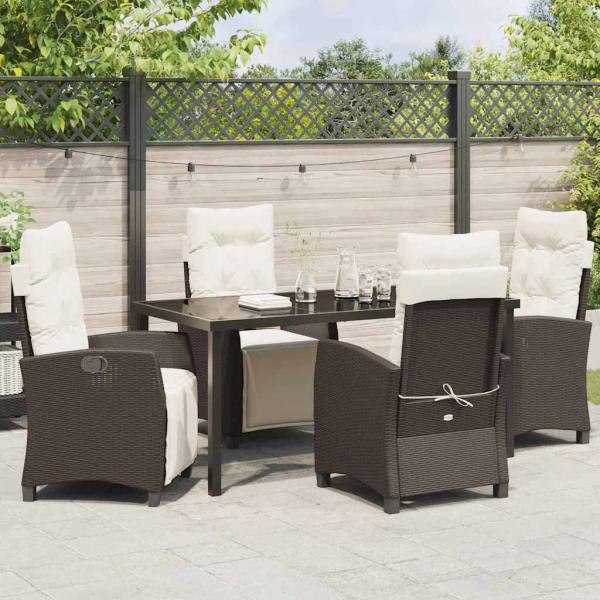 5-teiliges Garten-Esszimmer-Set aus braunem Poly-Rattan